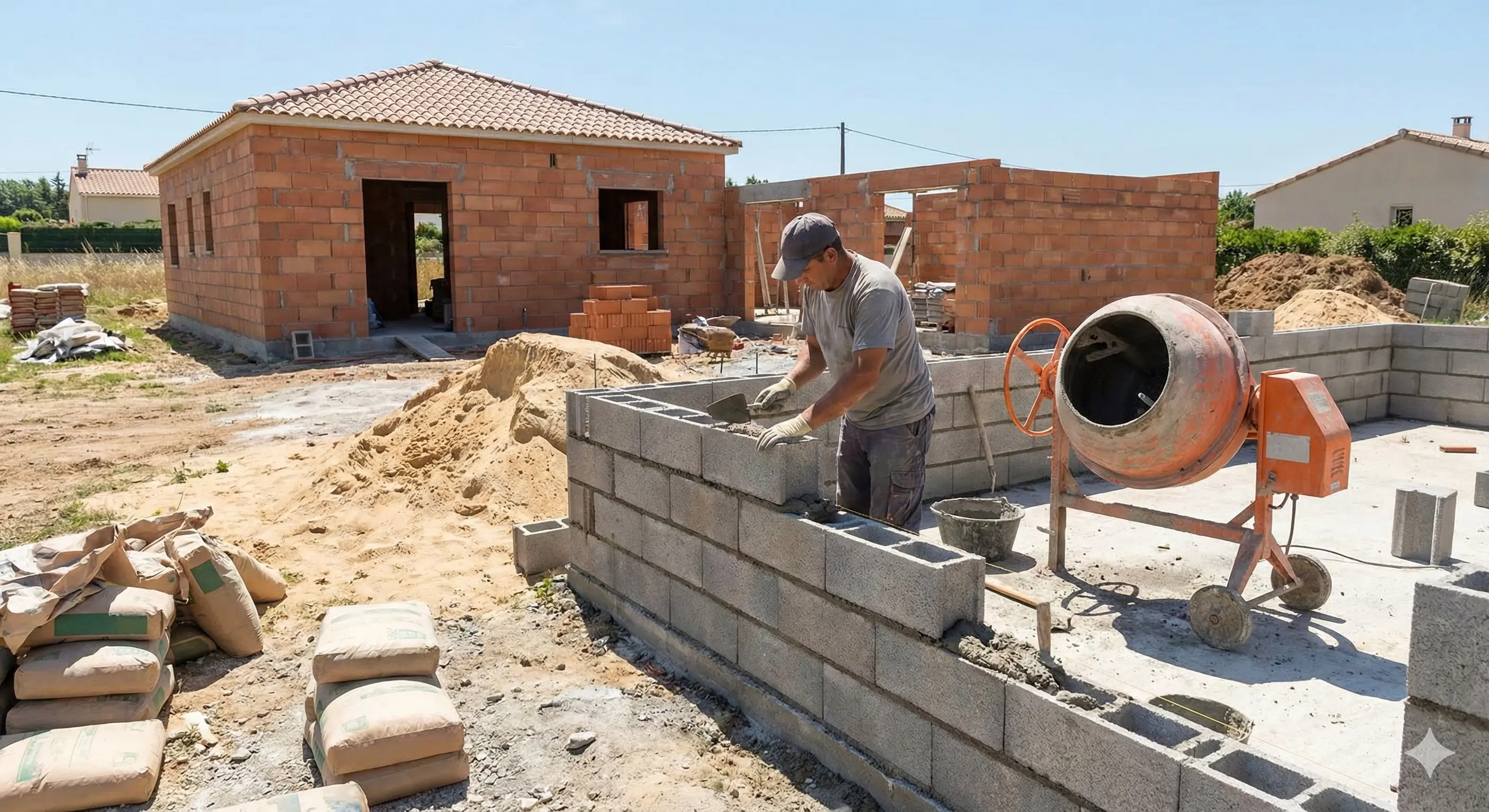 Construction mur parpaing et brique Val de Drôme